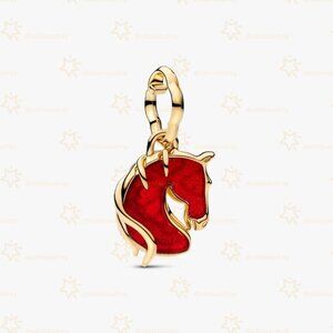 Pandora Red Fire Horse Murano Glass Dangle Charm